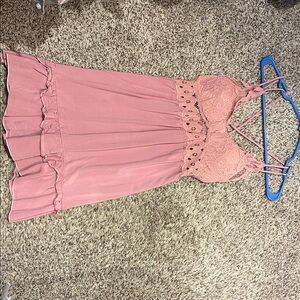 Pink Lily Lace Mini Dress in Dusty Pink